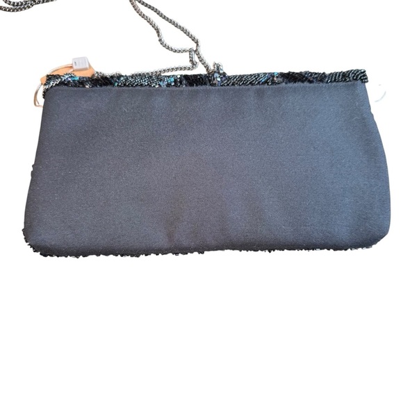 NWT Sfera Femme Black Beaded Evening Bag Handbag Clutch purse Chain Elegant B16 - Picture 4 of 9